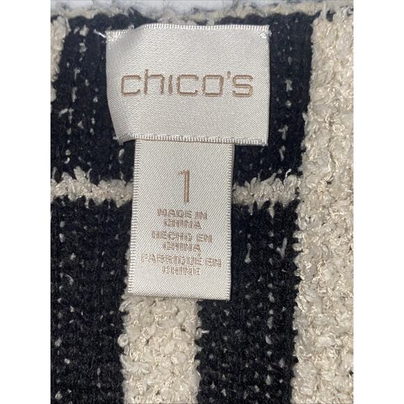 Chico’s Cardigan Sz 1 Ivory Black Fuzzy Plaid 3/4 Sleeve Open Front Crop Womens - Picture 4 of 8